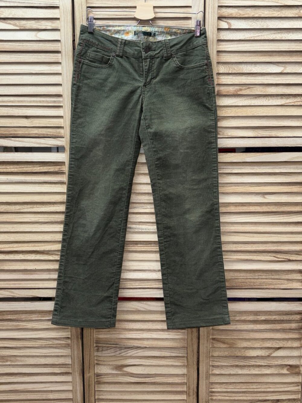 prAna Olive Green Corduroy Pants Fine Wale Five Pocket Stretch Size 4